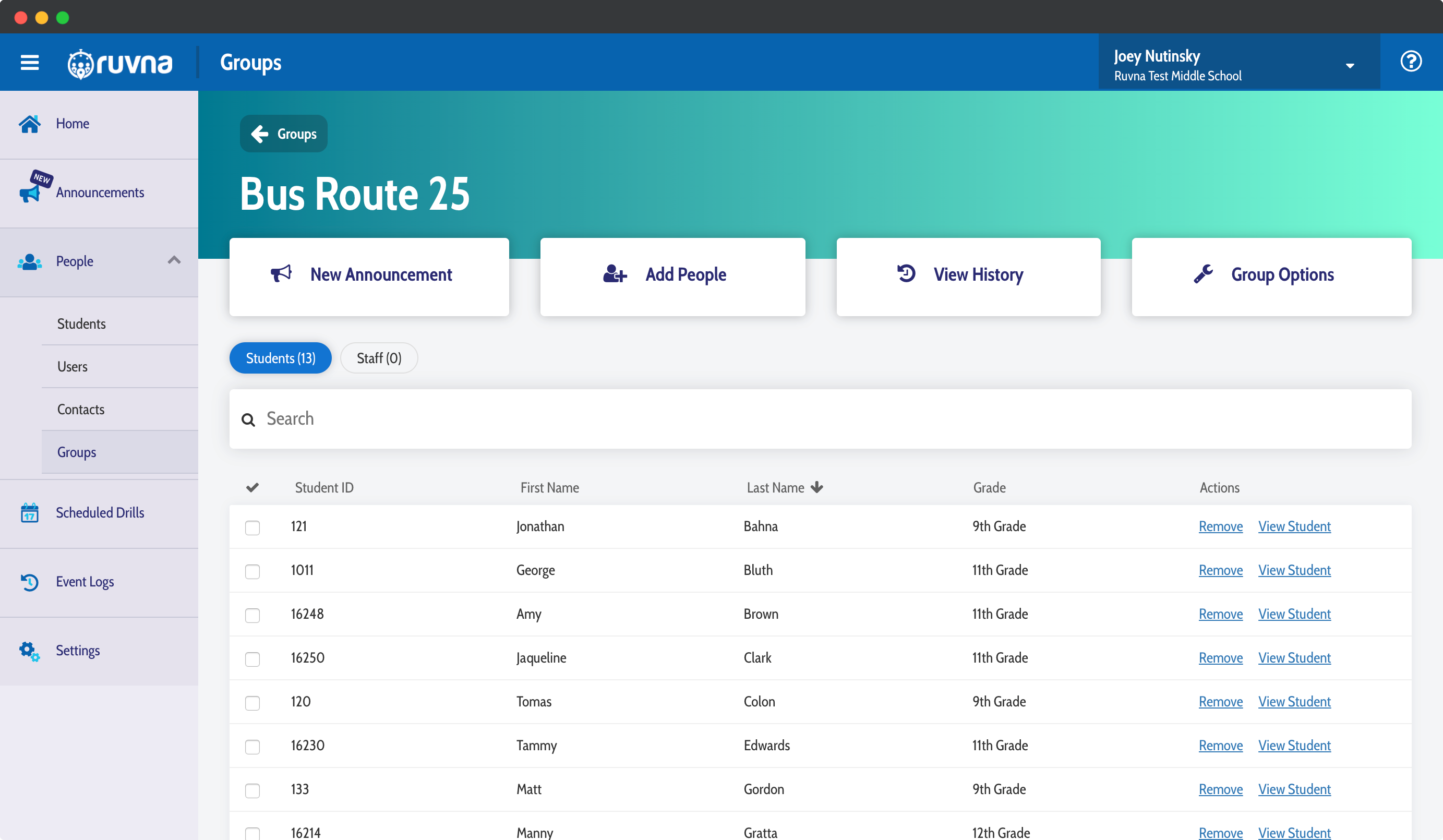 Manage custom groups to easily ensure that the correct people are included in your announcements, screening, or drill, even if that group isn't in your SIS. 