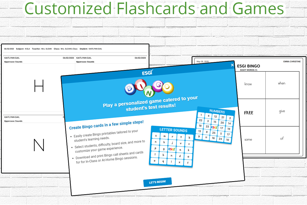 Flashcards and Skills Bingo game provide the student and/or parent with the items that the student missed on an assessment so that they can practice at home or in school.