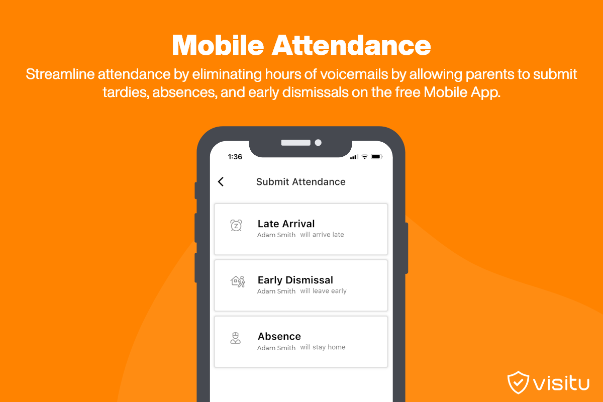 Mobile Attendance- Streamline attendance by eliminating hours of voicemails by allowing parents to submit tardies, absences, and early dismissals on the free Mobile App.