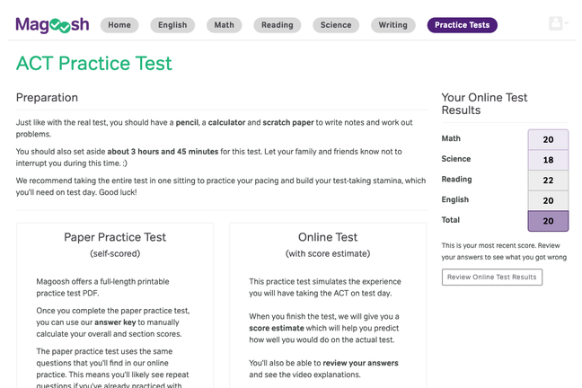 Full length practice tests with score prediction.