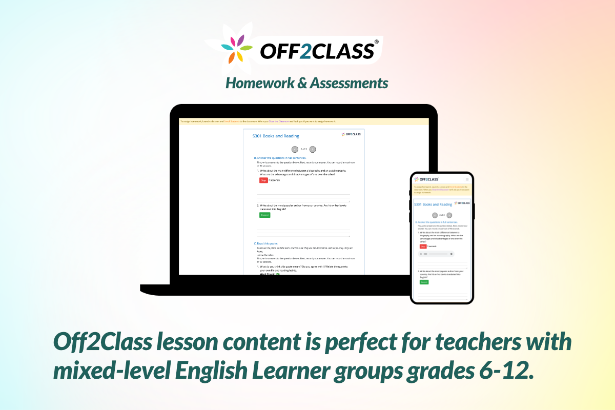 Off2Class lesson is content perfect for teachers with mixed-level English Learner groups grades 6-12.