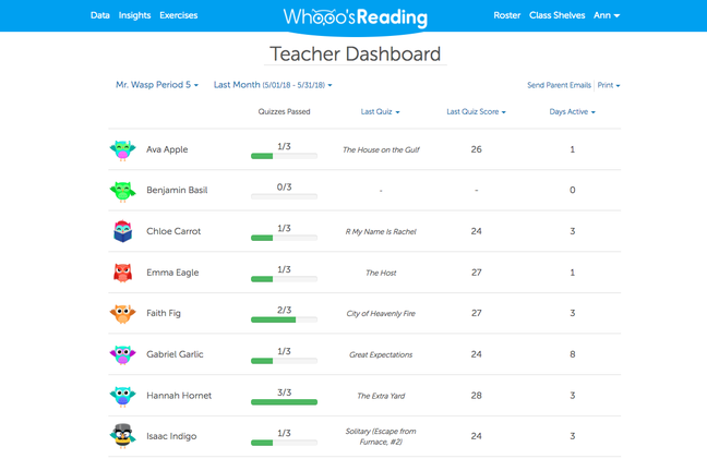 See automatic quiz results for every book or article students read, provided by a data-driven grading algorithm. Set reading and writing goals and monitor students’ progress.