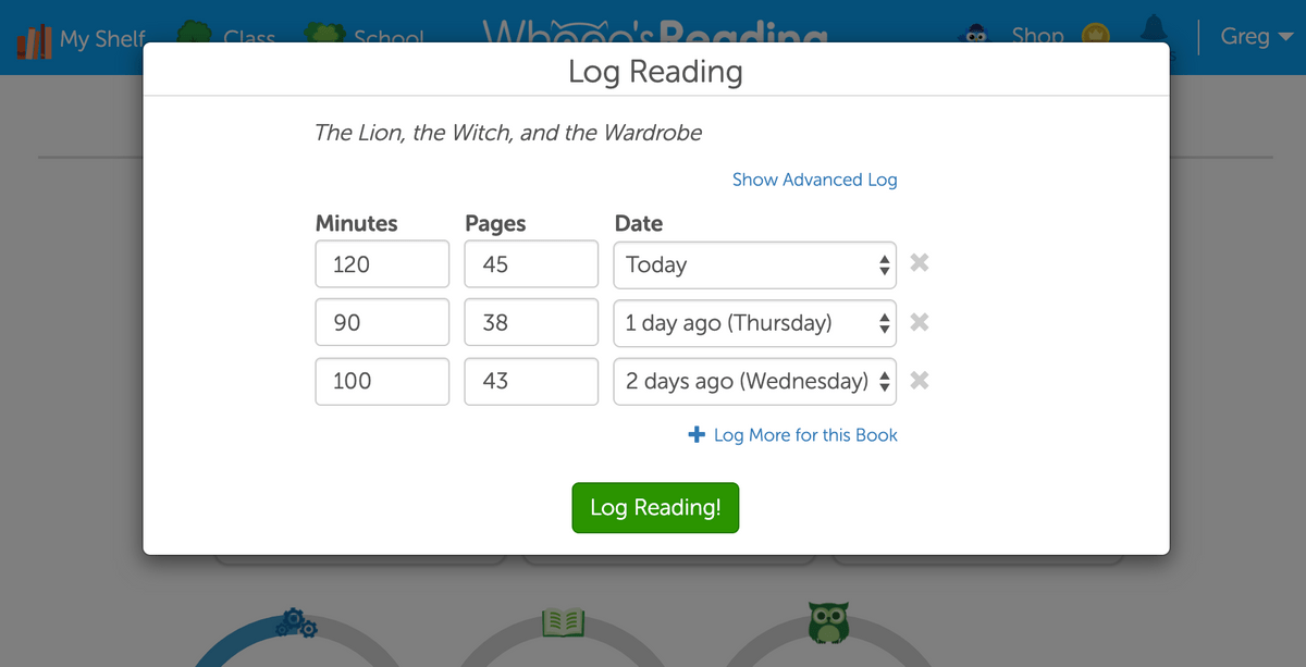 Track independent reading with a reading log, replacing paper and pencil logs.