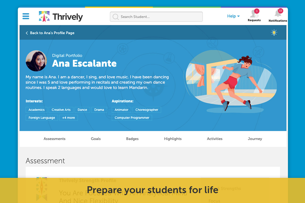 Students build the full range of 21st century skills they need for success in the classroom and beyond. Showcase their strengths, intelligences, habits, skills, passions, and experiences in a dynamic Digital Portfolio. Goals and Digital Badging mark achievements and milestones along the way.